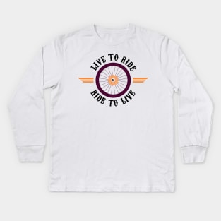 Violet bike wheel with winngs, Live To Ride, Ride to Live Kids Long Sleeve T-Shirt